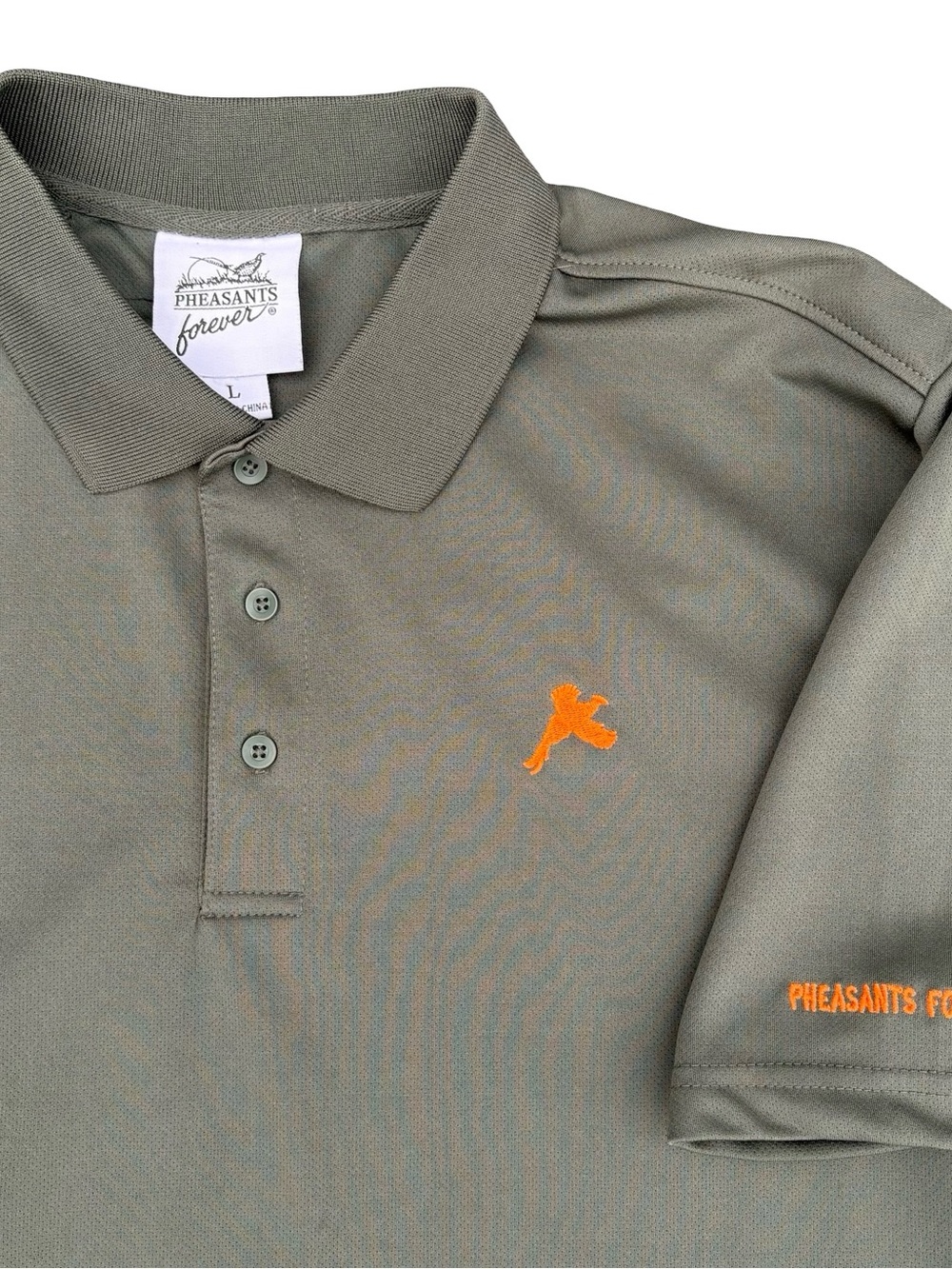 Pheasants Forever Polo Shirt Mens Large Green Performance Hunting Bird Outdoor